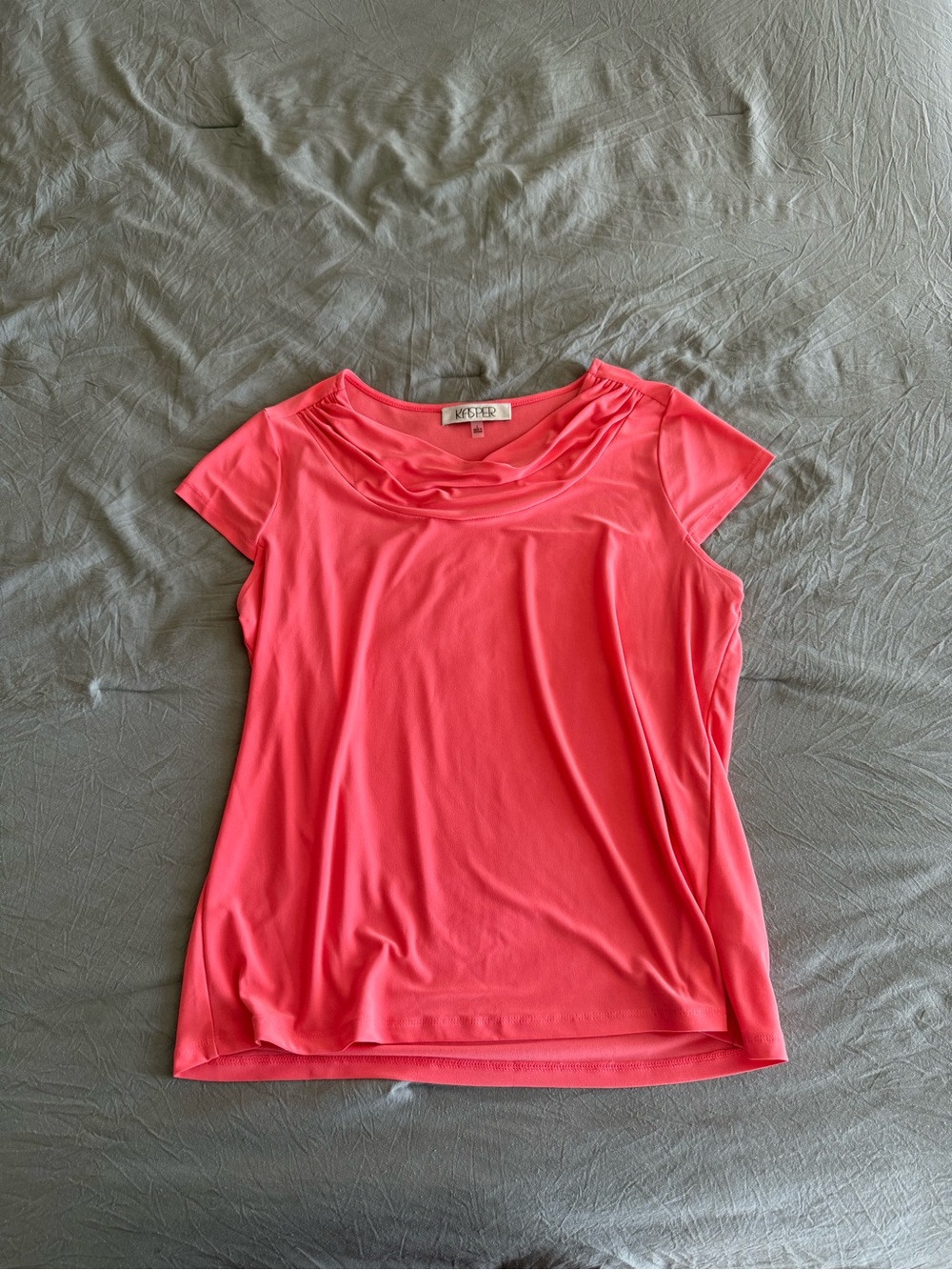 Kasper Coral Pink Short Sleeve Cowl Neck Top